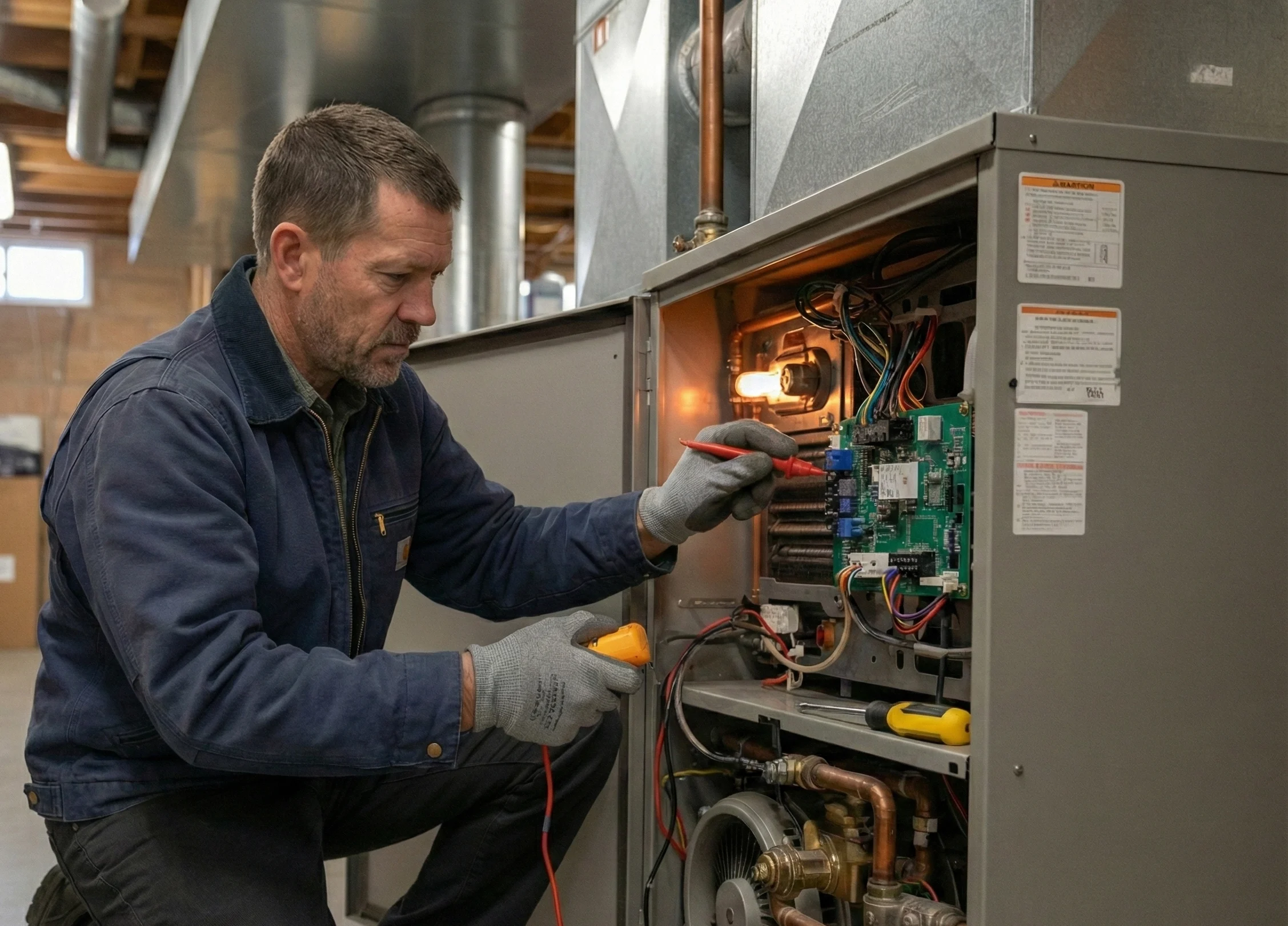 Technician performing a comprehensive furnace tune-up.